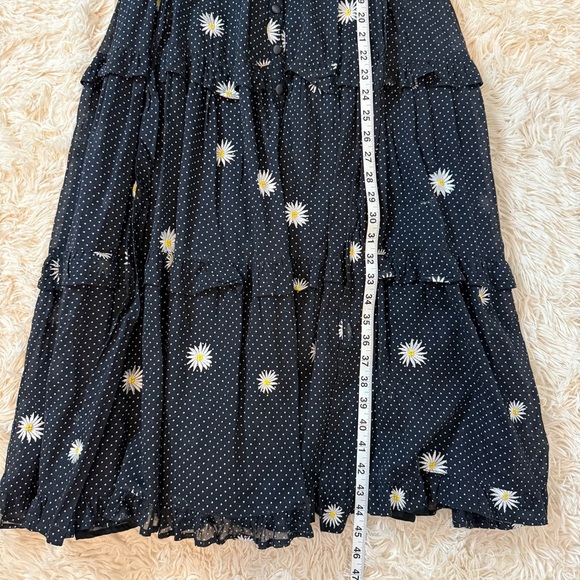 FREE PEOPLE DAISY CHAIN EMBROIDERY FLORAL A-LINE MIDI DRESS BLACK SZ XS BUTTONS - Picture 11 of 13